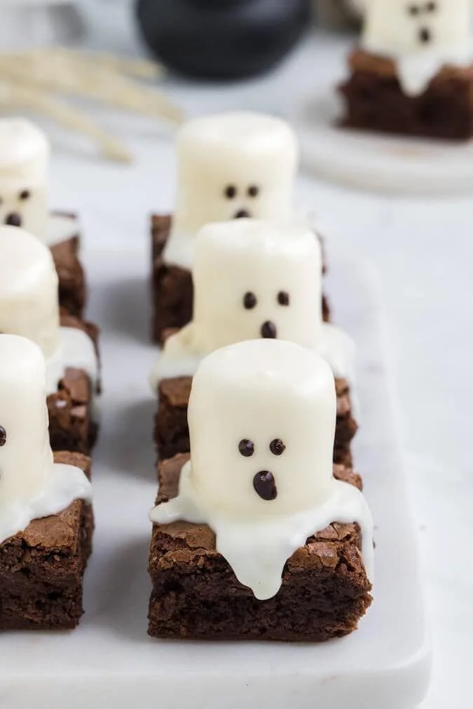 Easy ghost brownies made with kids for Halloween fun