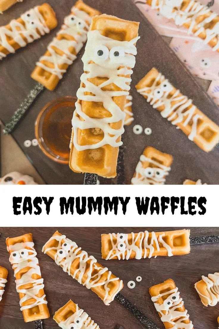 Easy Mummy Waffles for a fun Halloween breakfast for kids