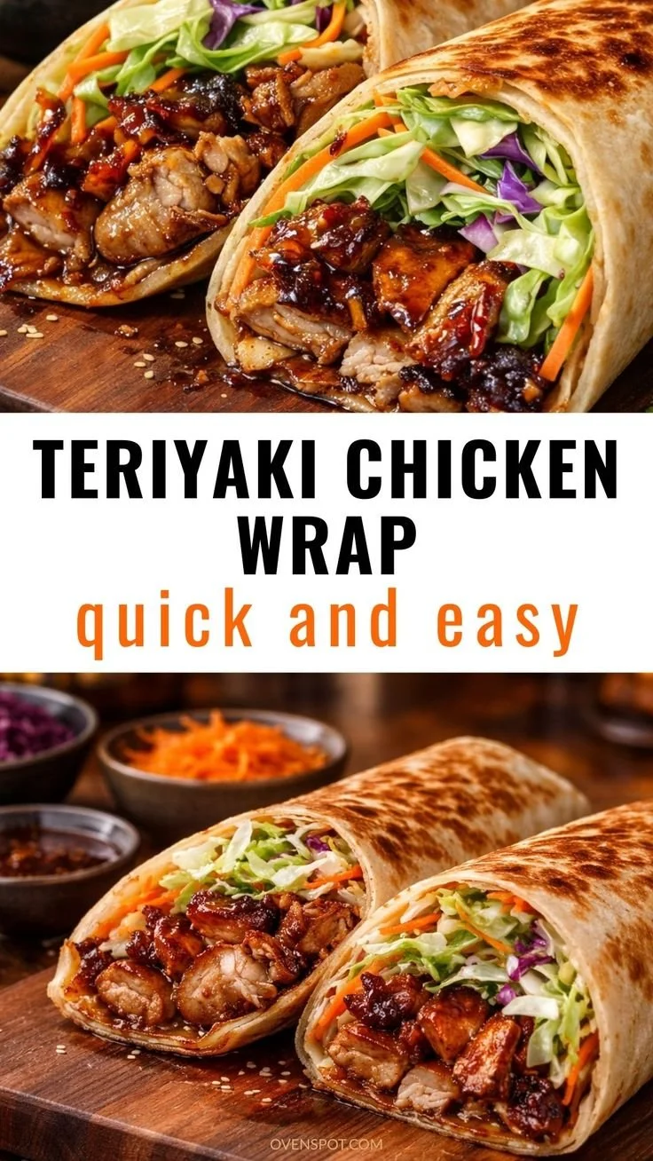 Delicious easy teriyaki chicken wrap with fresh vegetables