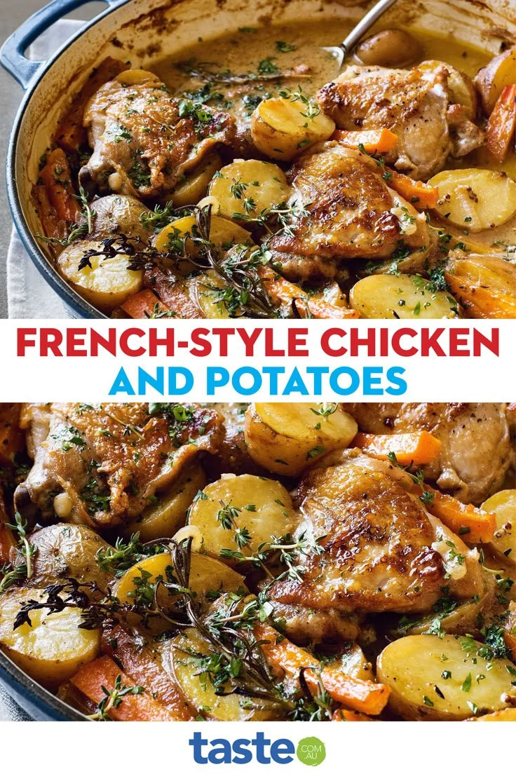 Delicious French-style chicken served with golden roasted potatoes.