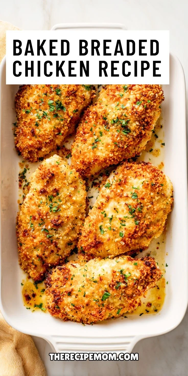 Golden crunchy baked chicken served on a plate for a family dinner