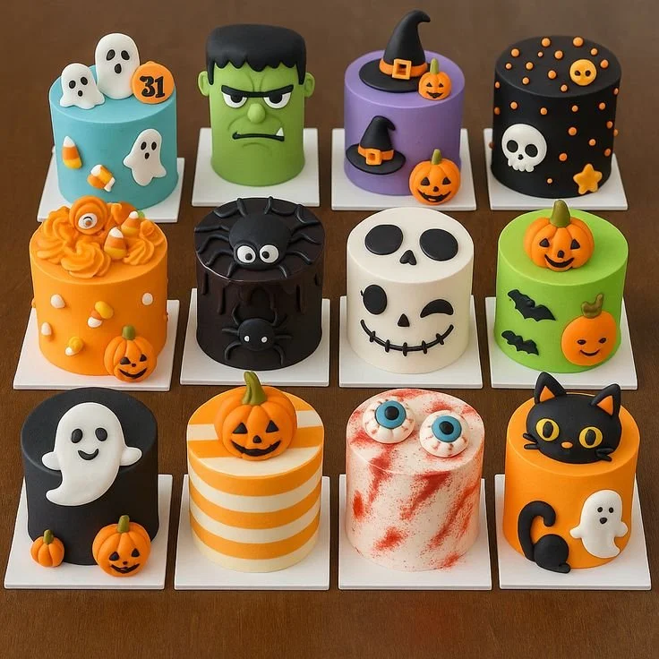 Spooky Halloween cake decorated with pumpkins and ghosts for festive celebrations