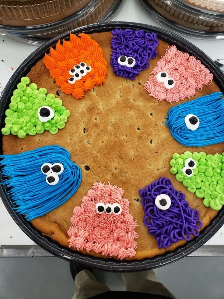 Colorful Many Monsters Cookie Cake with playful monster decorations