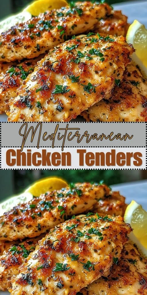 Plate of Mediterranean Chicken Tenders garnished with herbs