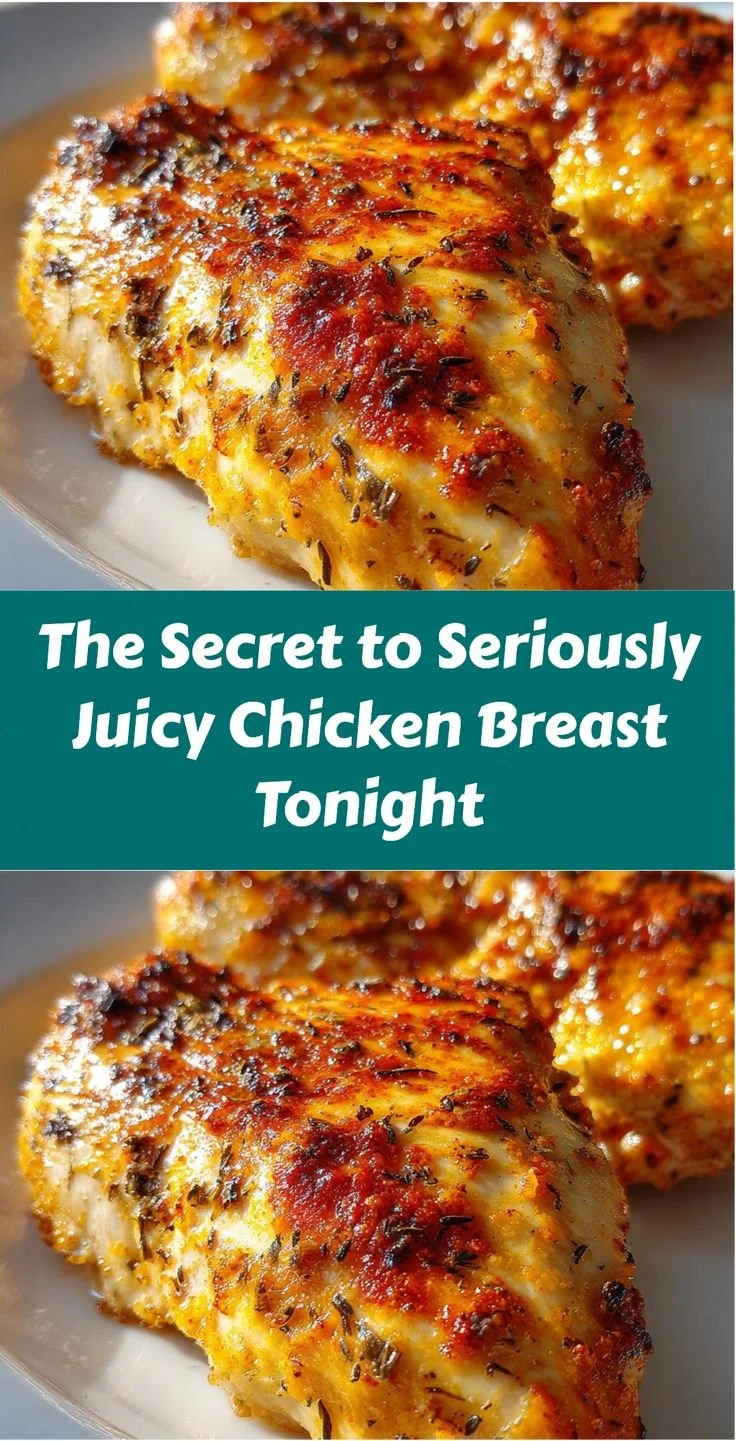 Perfectly cooked juicy chicken breast served on a plate with herbs